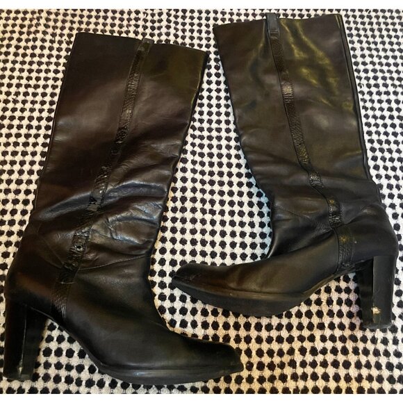 Vintage LOFT black slouchy BOHO boots with snakeskin trim SZ 8 Women's 3 in heel - Picture 3 of 13